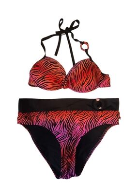 La Vie En Rose, Zebra Print Bikini Set, Sz L Top And XL Bottoms